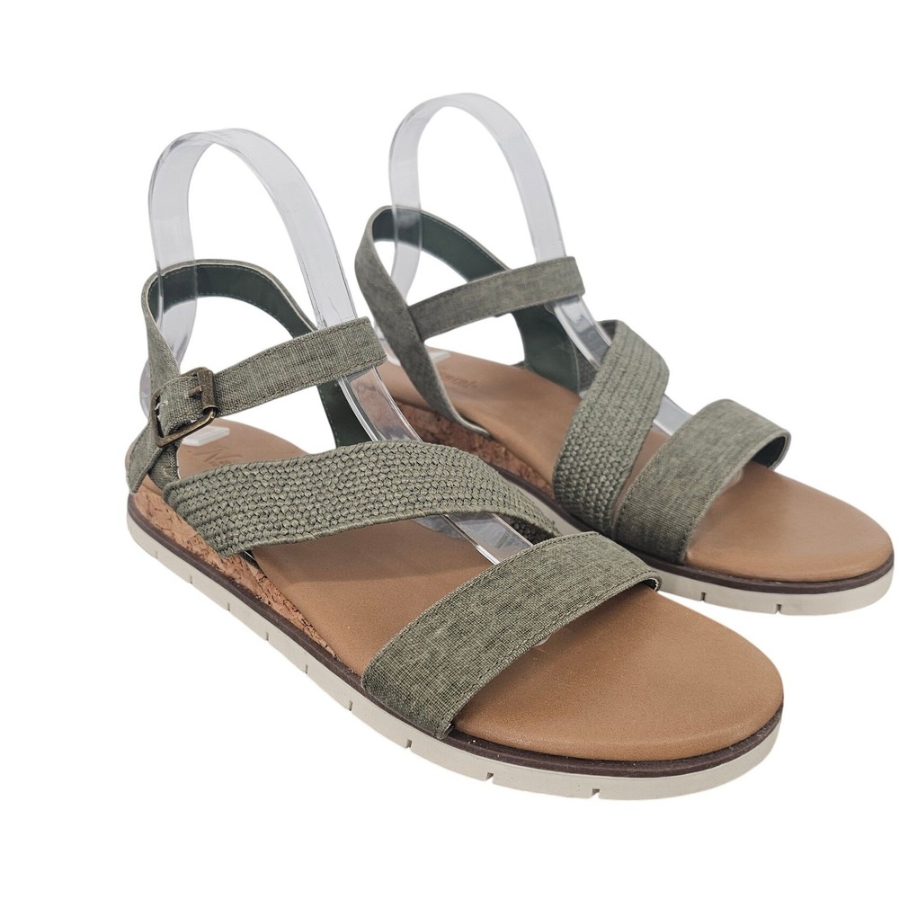 Natural Reflections Olive Green‎ Strappy Cork Wedge Sandals Women's 10 Comfort